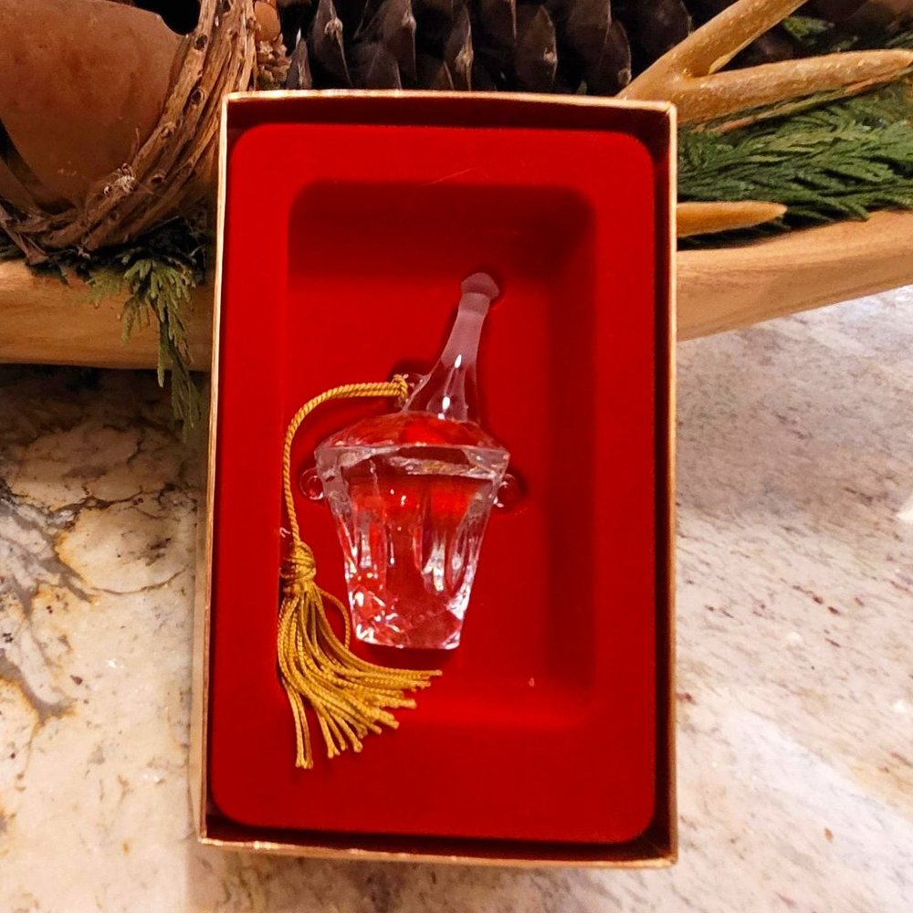 Gorham Crystal & Gold Champagne Bucket Christmas Ornament